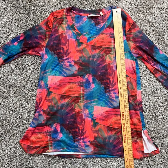 Soft Surroundings Breezy Bloom Tropical Tunic Women's Medium 3/4 Sleeve V-Neck - Picture 12 of 14